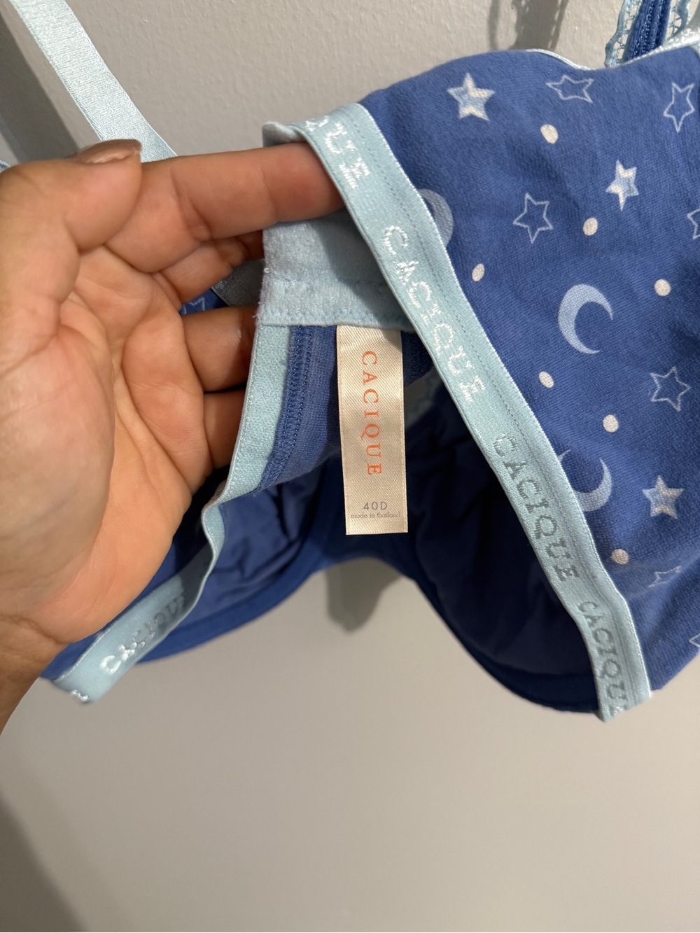 Cacique Bra Womens 40D Underwired Moon Stars Blue Unpadded Comfort Lace Straps - Picture 5 of 7